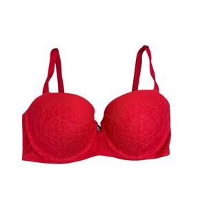 Victoria's Secret Very Sexy Push Up Padded Red Lacey Bra Size 32DD